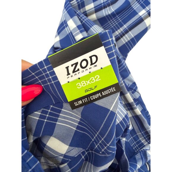 IZOD Perform X Golf Blue White Plaid Slim Pants Size 38 X 32 NEW NWT - Picture 4 of 7